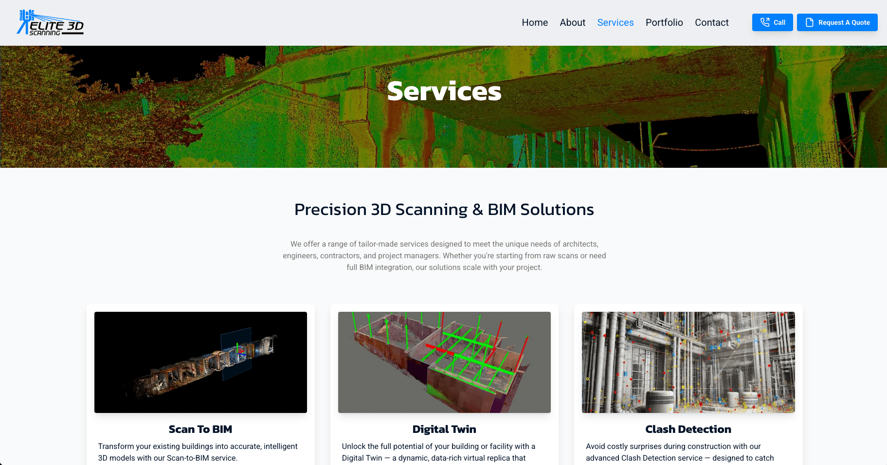 A screenshot of the Elite 3D Scan website